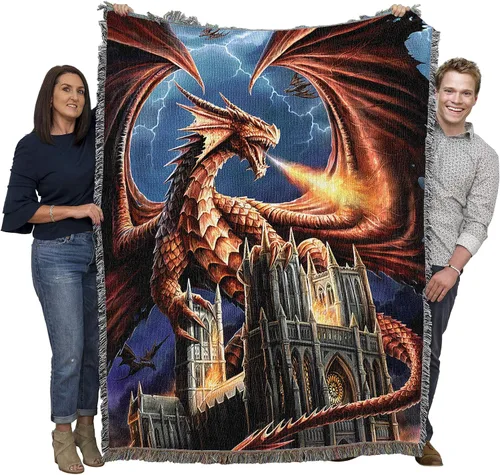 Vista 23 de Pure Country Weavers Anne Stokes - Manta de belleza de dragón de la colección Age of Dragons – Manta de fantasía para regalo tejida de algodón