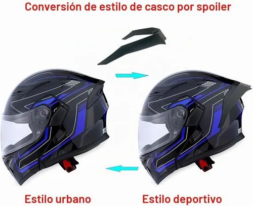 Vista 3 de 1Storm Casco modular de cara completa para motocicleta con doble visera abatible y protector solar: HB89 Flecha Azul