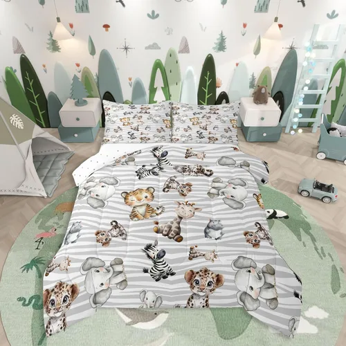 Vista 38 de Erosebridal Juego de ropa de cama a cuadros azul para niños, juego de cama individual con diseño de patos amarillos de dibujos animados, juego