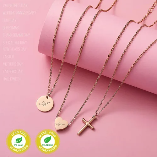 Vista 3 de WW Lifetime Initial Pendent Necklace A-Z Letters Alphabet Necklace Sets 18K Rose Gold Stainless Steel Charm Chain Necklace Gift Jewelry for Girls