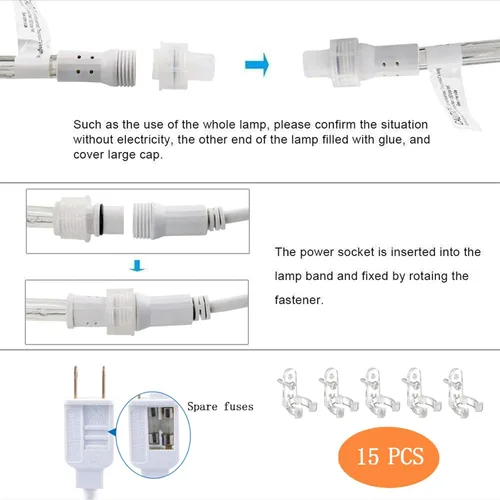 Vista 5 de Serie de luces LED de 50 pies con 360 luces LED, tubo flexible conectable con 8 modos, iluminación LED a prueba de agua para interiores
