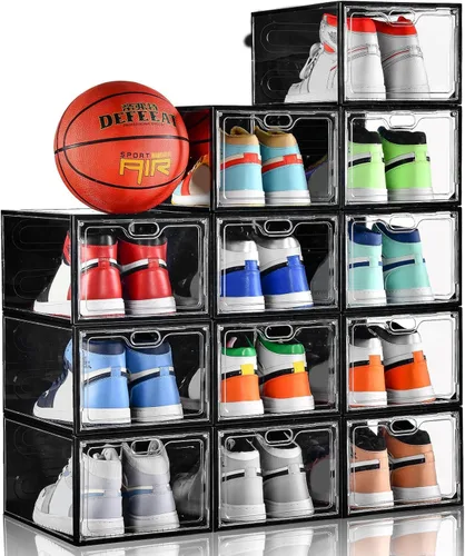 Vista 11 de INSTY Paquete de 12 cajas grandes de almacenamiento de zapatos, organizador de almacenamiento de zapatos transparente con puerta magnética
