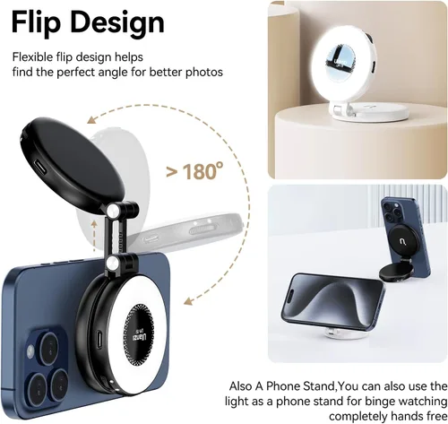 Vista 2 de Luz de relleno para Magsafe LED para teléfono, accesorio de luz de anillo para selfie, brillo ajustable, compatible con Magsafe para iPhone