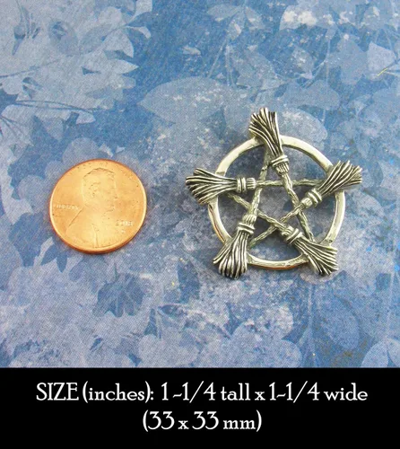 Vista 8 de Woot & Hammy Five Witch's Brooms or Besoms Pentacle Pendant, 100% Sterling Silver, Handmade