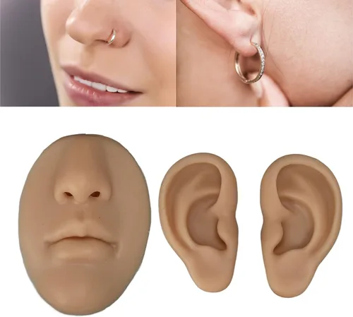 Vista 5 de Modelo de silicona para nariz, modelo de entrenamiento de piercing, modelo de oreja de silicona para principiantes, modelo de nariz y boca 3D