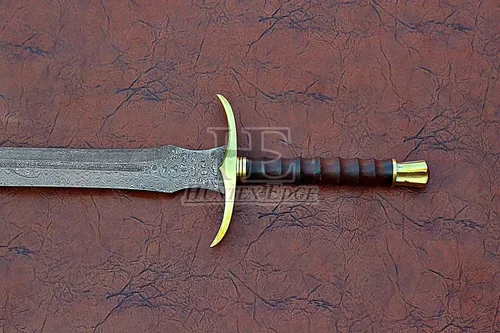 Vista 6 de HUNTEX - Espada de acero de Damasco legendaria exclusiva espada vikinga Gladius de 32 pulgadas de largo, mango de palisandro afilado con vaina