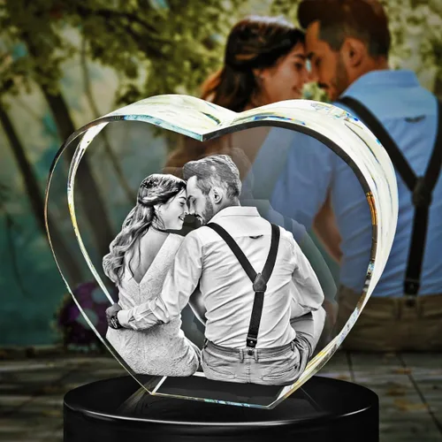 Vista 3 de Corazón de fotos de cristal 3D, imagen de corazón de cristal 3D, regalos de Navidad personalizados con foto láser 3D, regalo de San Valentín