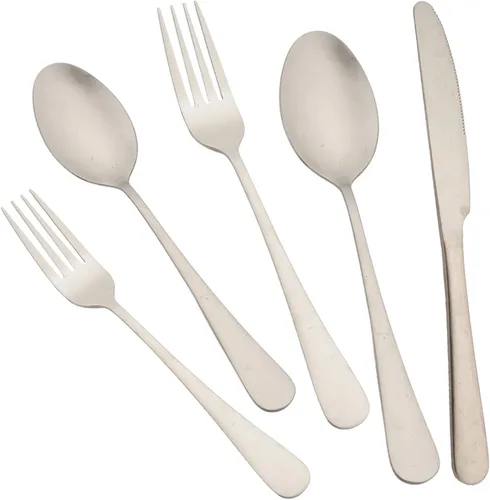 Vista 12 de JASHII Juego de cubiertos de 20 piezas con acabado satinado, servicio para 4, juego de cubiertos de titanio, juego de utensilios de oro mate