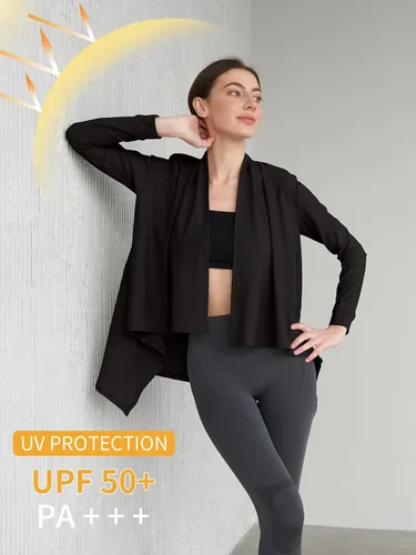 Vista 2 de ATTRACO Pareo de natación para mujer, de manga larga, protección contra erupciones, protección UPF 50+
