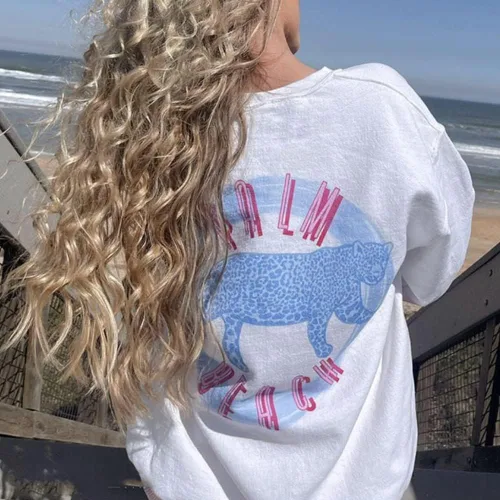 Vista 3 de WEIIYONN Sudaderas con capucha para mujer, sudadera de gran tamaño, cuello redondo, palmera, playa, letras, leopardo, estampado gráfico
