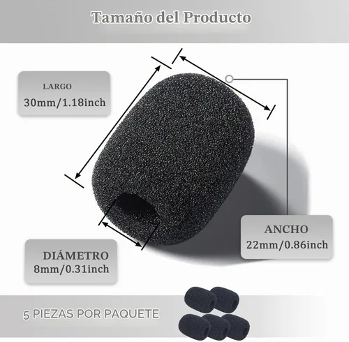 Vista 2 de Cubiertas de Espuma para Micrófono de Auriculares, Protector de Viento de Espuma Esponjosa para Micrófono de Solapa de Auriculares, Mini Cubierta