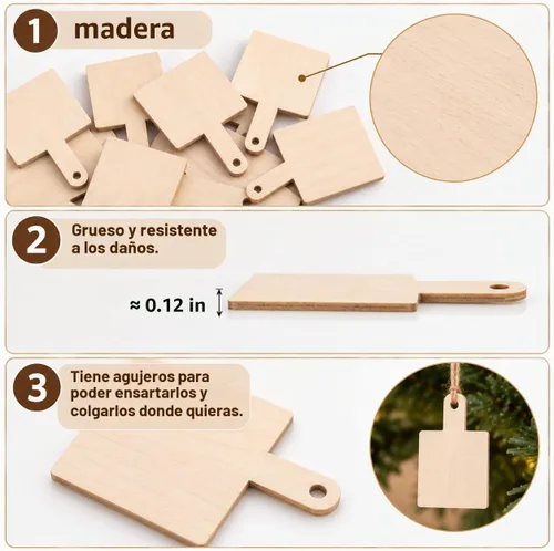 Vista 3 de 30 piezas Mini tabla de cortar de madera con mango, tabla de cortar en blanco sin terminar