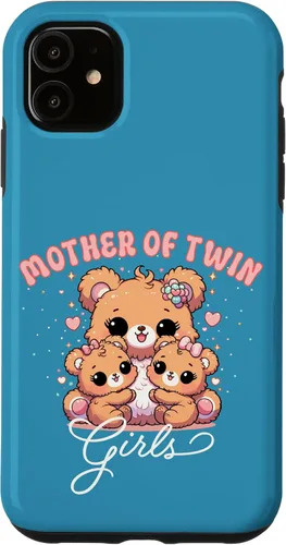 Vista 5 de iPhone 15 Mother of Twin Girls Adorable Kawaii Mama Bear and Daughters Case