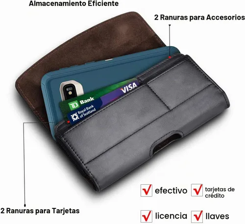 Vista 3 de Funda para teléfono con clip para cinturón, bolsa de transporte de PU de alta calidad con soporte para tarjetas de bloqueo RFID, funda magnética