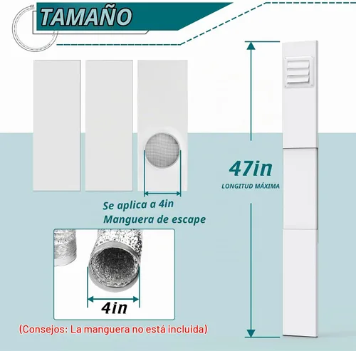 Vista 2 de Kit de ventilación para ventana de secadora Daisypower, kit de ventilación de ventana ajustable con cubierta de ventilación para exterior, campana
