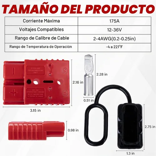 Vista 2 de BFXM Anderson - Conector de 2 piezas, baterías de 175 amperios y 12 V, kit de enchufe de conexión/desconexión rápida, conectores para cables de 1/0