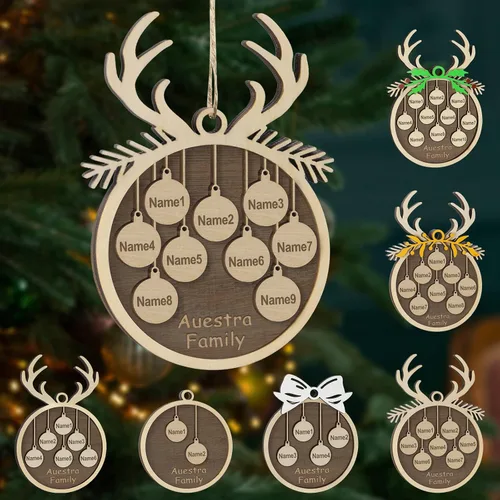 Vista 45 de Adornos de Navidad personalizados, familia de 1 nombre, adornos de Navidad de madera personalizados, decoración personalizada, decoración de árbol