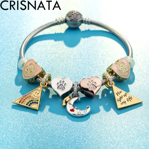 Vista 4 de Dijes con estampado de patas de cachorro con cristal Brithstone, plata de ley 925, cuentas de corazón con estampado de patas, se adapta a collar