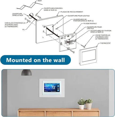 Vista 3 de Placa de pared de termostato THP2400A1027W se adapta al termostato RTH9585WF RTH9580WF TH9320WF RTH9585WF1004 TH9320WF5003 Placa de cubierta Montaje