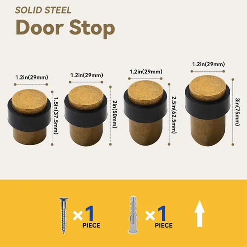 Vista 4 de Paquete de 2 Topes de Puerta de Piso de 1-1/2 Pulgadas, Tope de Puerta de Latón Antiguo, Protector de Pared, Tope de Puerta Comercial Tipo Cuña