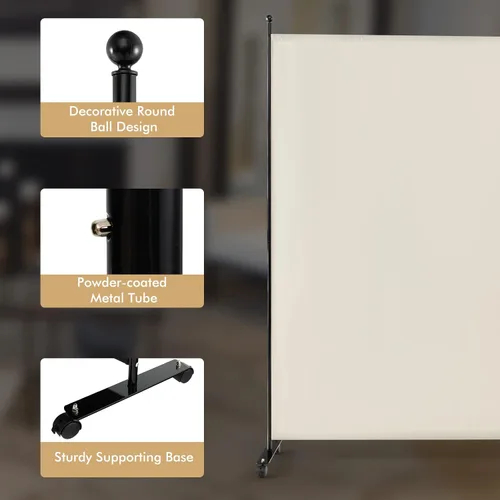 Vista 6 de Giantex Divisor de Habitación Panel Individual Grande, 73''A x 73''Al Pantalla de Privacidad con Ruedas Bloqueables, Panel Divisor de Habitación