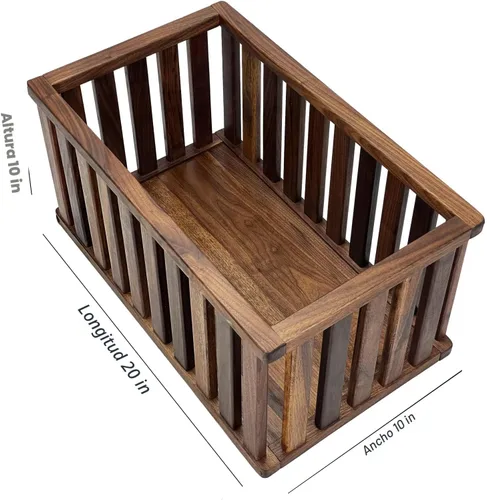 Vista 2 de Cesta de almacenamiento rectangular extragrande de nogal macizo, contenedores de almacenamiento de madera natural para organizar, de madera
