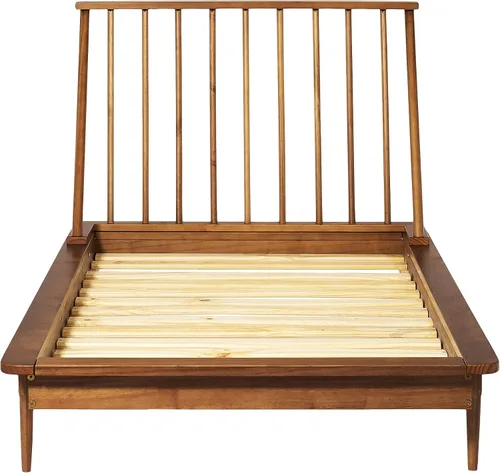 Vista 10 de Walker Edison Moderna plataforma de madera maciza de mediados de siglo, cabecero de cama, estribo, marco de cama, dormitorio, individual, caramelo