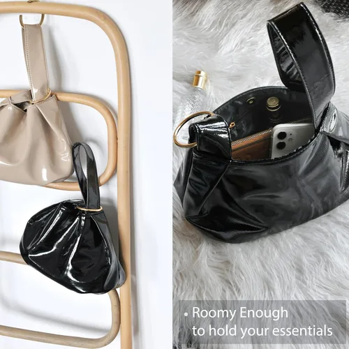 Vista 3 de Women's Glossy Clutch Patent Vegan Leather Hobo Top Handle Bag Small Tote