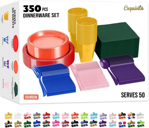 Vista 25 de Exquisite 350 Piezas Platos de Plástico de Cumpleaños Azules Para Fiestas, Juego de Platos Desechables de Cumpleaños Azules, 50 de Cada Juego