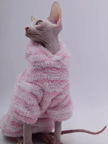 Vista 4 de Ropa para gatos sin pelo, de grosor cálido, suave, de invierno, para gatos Sphynx, gatos Devon Rex, Cornish y gatos pequeños (XS)