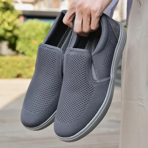 Vista 3 de konhill Zapatos deportivos sin cordones para hombre, mocasines de punto, informales, para caminar, conducir, trabajo, zapatos de espuma