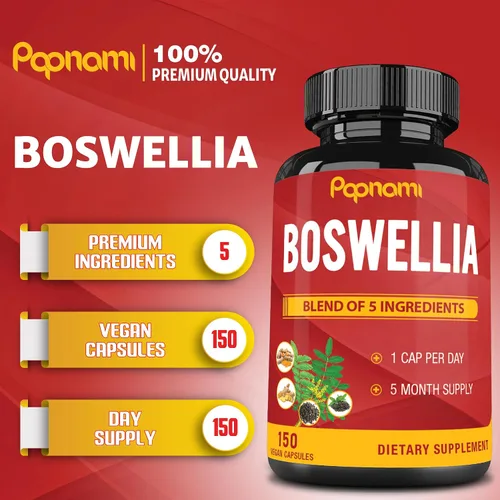 Vista 2 de Boswellia Serrata - Cápsulas de extracto con cúrcuma, jengibre, pimienta, té verde 5 meses de suministro 150 cápsulas