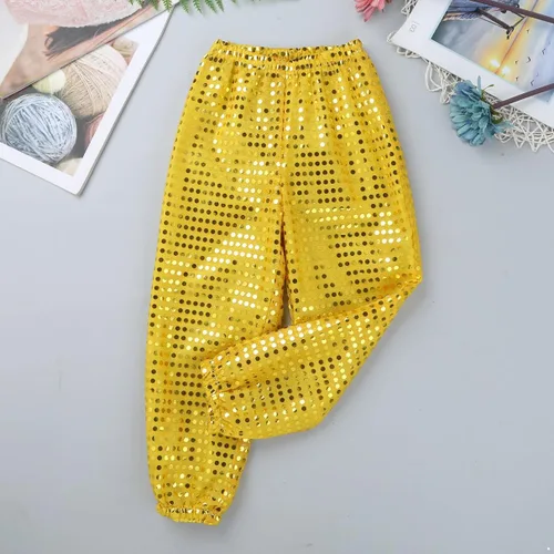 Vista 2 de Pantalones sueltos de lentejuelas para niños, pantalones de baile callejero de hip hop, pantalones Haren, traje de baile para niños y niñas