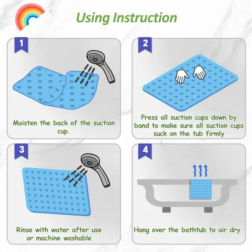 Vista 6 de Alfombra de Baño para Bebé y Niños Pequeños para Bañera, Alfombra Antideslizante de Silicona para Bañera para Niños con 27 x 15 Pulgadas