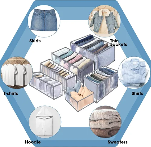 Vista 4 de 14 unidades de 6 tamaños diferentes mejorados, organizador de ropa para armario, organizador de jeans plegable para almacenamiento de pantalones