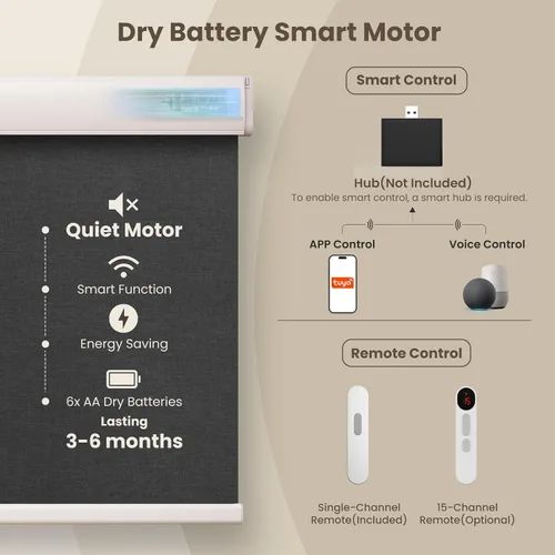 Vista 3 de Persianas automáticas motorizadas de 23 pulgadas de ancho, persianas enrollables inalámbricas con control remoto para dormitorio, sala de estar