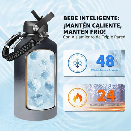 Vista 2 de SENDESTAR Botella de agua de 128 onzas con aislamiento al vacío de doble pared a prueba de fugas, botella de agua deportiva de acero inoxidable