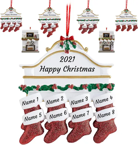 Vista 13 de Adornos de Navidad personalizados para familia de 2, adornos de Navidad familiares personalizados con nombres, decoraciones de Navidad
