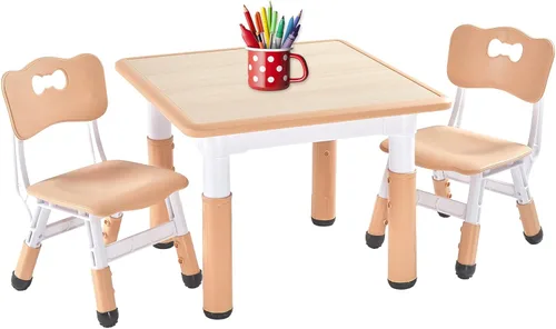 Vista 11 de FUNLIO Juego de mesa y 2 sillas para niños, juego de mesa y sillas para niños de 3 a 8 años, fácil de limpiar, mesa de artes y manualidades