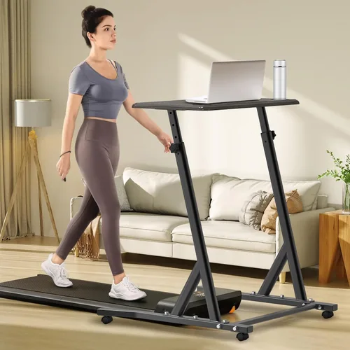 Vista 5 de SELEWARE Indoor Cycling Desk Height Adjustable Bike Desk Workstation Standing Desk Wooden Laptop Desk Portable Bike Trainer Fitness Desk with
