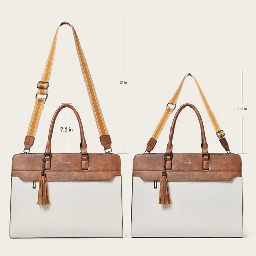 Vista 9 de Shrrie Bolsa de mano para laptop de 15.6 pulgadas con bolso de mano para Beige con marrón.