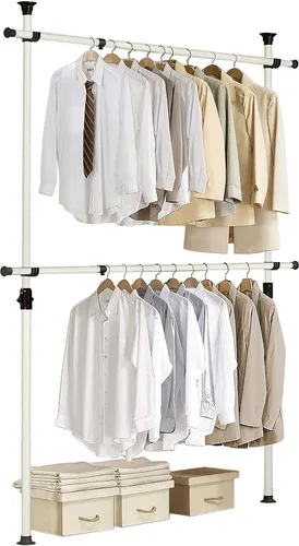 Vista 3 de PRINCE HANGER Heavy Duty One Touch System Load 352LBS Percheros de ropa para colgar ropa Metal Armario Sistema de armario Barra de tensión de ropa