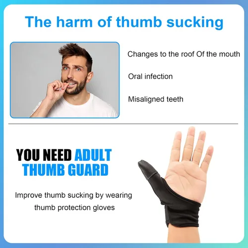 Vista 3 de Guantes de protección para adultos con protección para el pulgar, para ayudar a evitar que se recojan la piel, chupando el pulgar, morderse las uñas