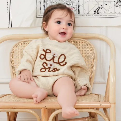 Vista 4 de VISGOGO Suéter a juego para hermanitas grandes y pequeñas, ropa de una sola pieza