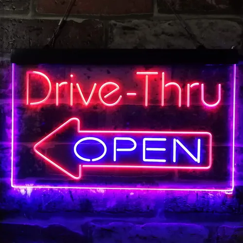 Vista 2 de ADVPRO Drive Thru Open Flecha Izquierda Señal de neón LED de doble color, azul y rojo, 24 x 16 pulgadas st6s64-i3827-br