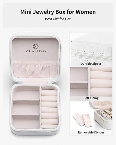 Vista 3 de Caja de joyas portátil, pequeña, para viaje, de Vlando