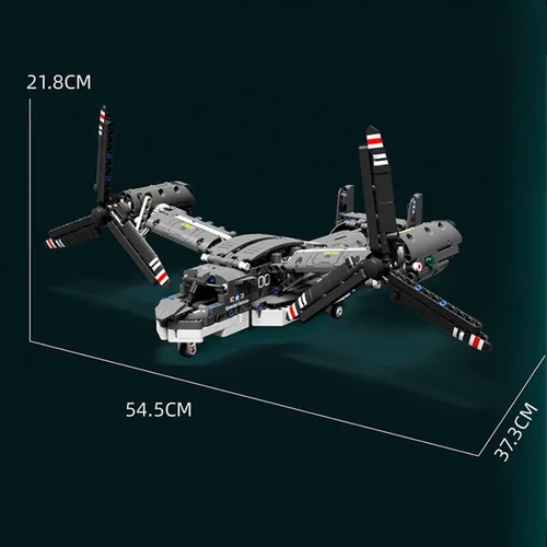 Vista 4 de Juego de bloques de construcción de helicóptero militar V-22 Osprey, 1133 piezas, modelo de avión de combate, kit de bloques de construcción, regalo