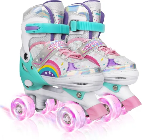 Vista 7 de Patines ajustables para niños pequeños y adultos, ruedas iluminadas, 4 tamaños