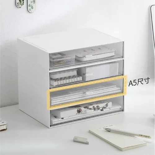 Vista 5 de Organizador de escritorio con cajones, cajones de almacenamiento apilables, caja de almacenamiento de escritorio compacta de plástico, ideal