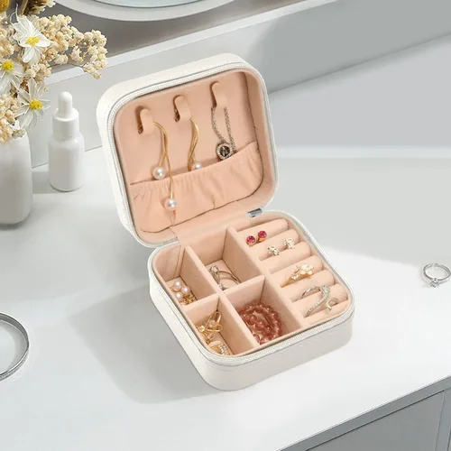 Vista 6 de FRODOTGV Fashion Texture Bouquet Lovely Roses Pink Blue Travel Jewelry Box for Women, Small Jewelry Storage Case Mini Storage Organizer for